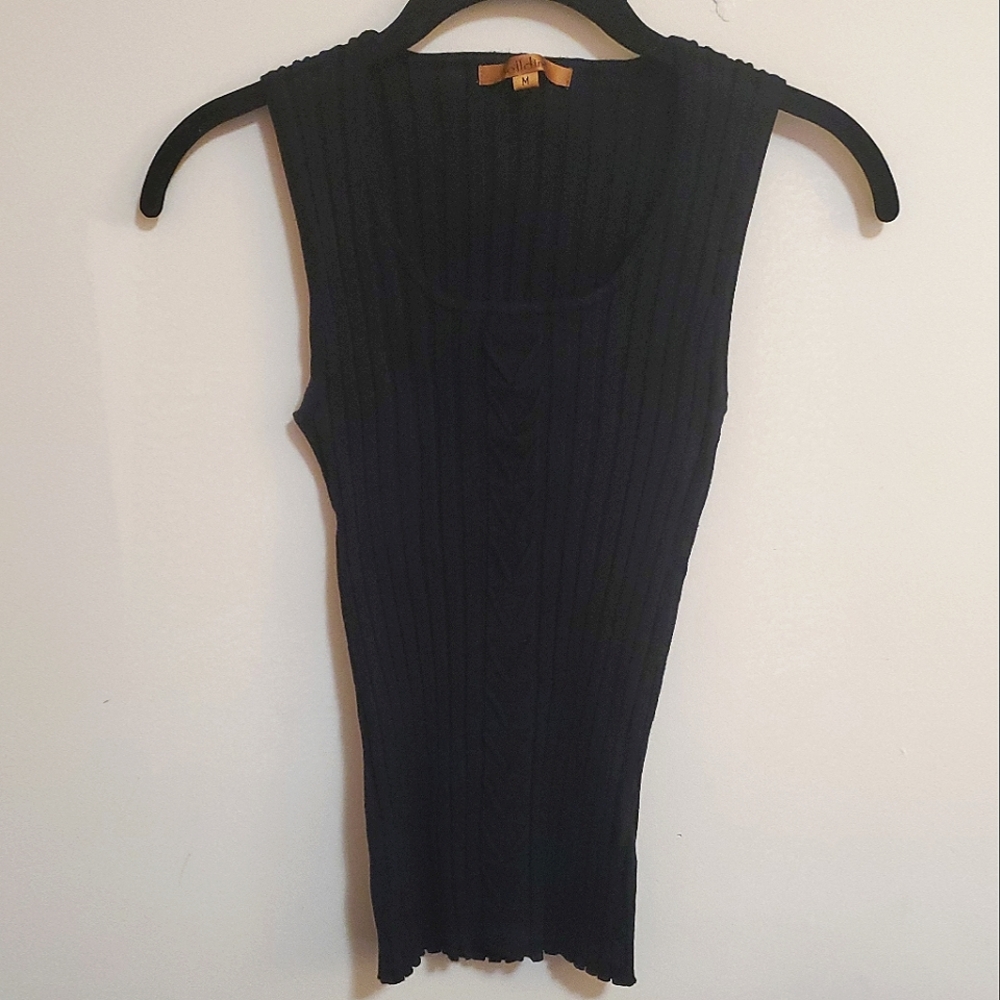 Belldini Tank Top Womens Medium Black Chic Large Ribbed Stretch Sleeveless